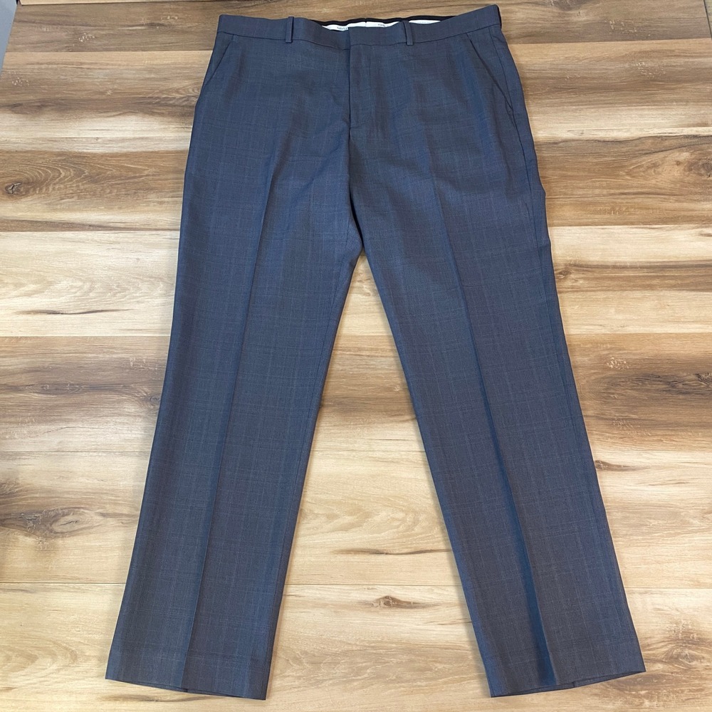 Perry Ellis Dress Pants Mens 35x32 Portfolio Modern Fit Glen Plaid Blue Business